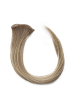 Load image into Gallery viewer, Bright blonde extensions with a soft blonde root and lowlight on a white background

