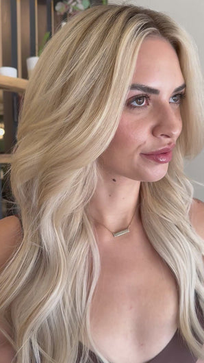Blonde woman with styled hair 